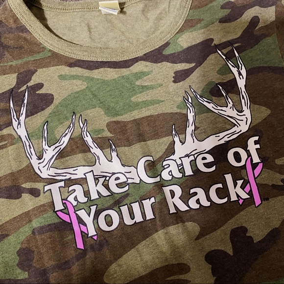 Kavio Camo Take Care of Your Rack Graphic Tshirt Breast Cancer Awareness - Picture 2 of 6